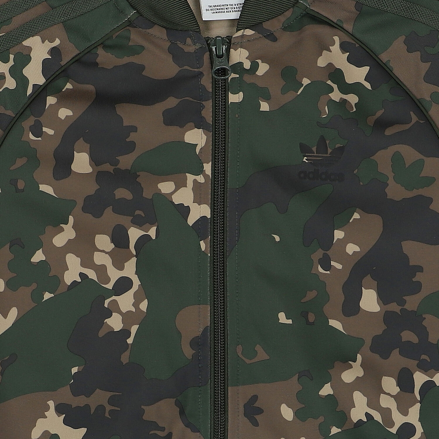 Green & Black Trefoil Logo Camouflage Zip Up Top, 1, hi-res image number null