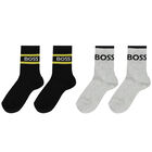 Boys Black & Grey Logo Socks (2 Pack), 1, hi-res