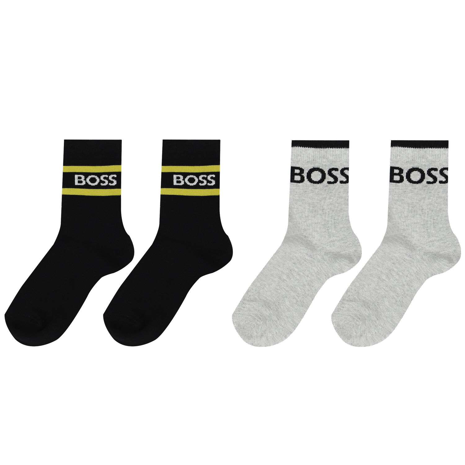 Boys Black & Grey Logo Socks (2 Pack), 1, hi-res