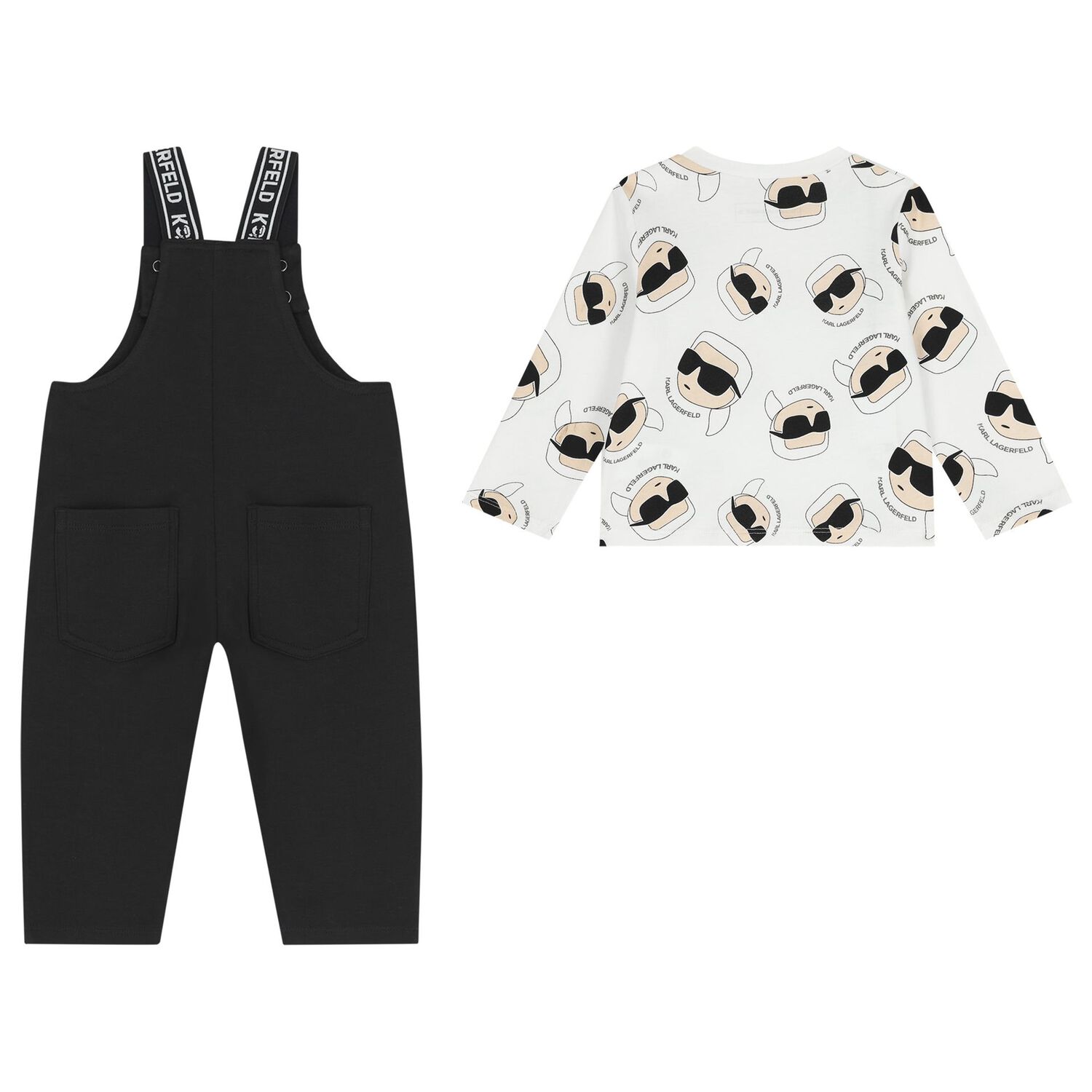 Baby Boys Black & White Ikonik Dungaree Set, 1, hi-res