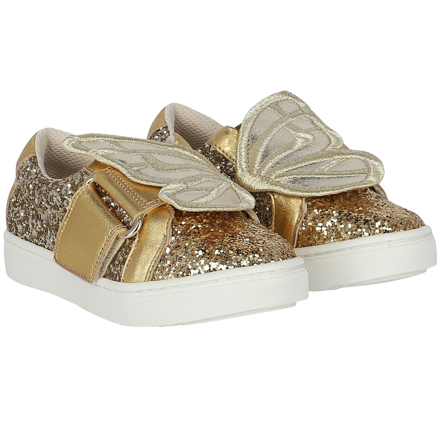 Girls Gold Embellished Butterfly Trainers, 1, hi-res