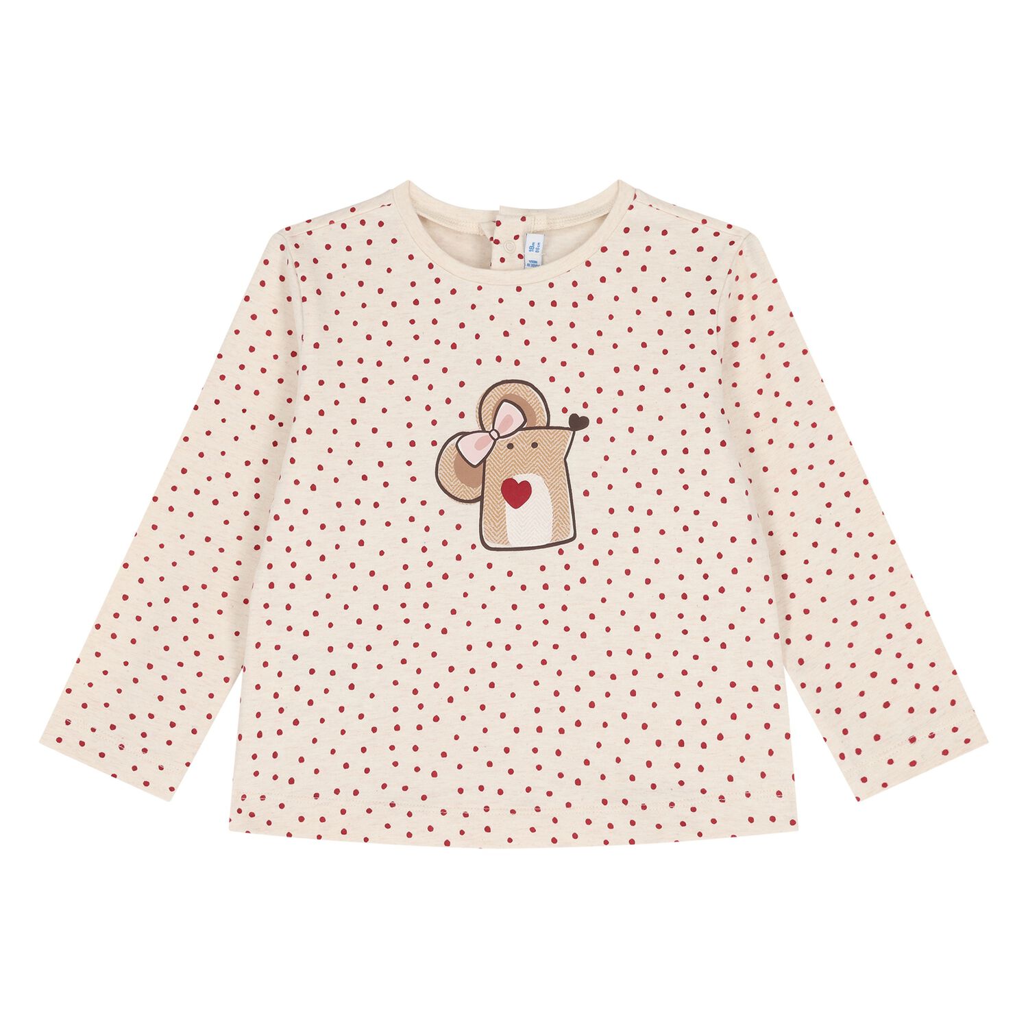 Younger Girls Beige Mouse Long Sleeve Top, 1, hi-res