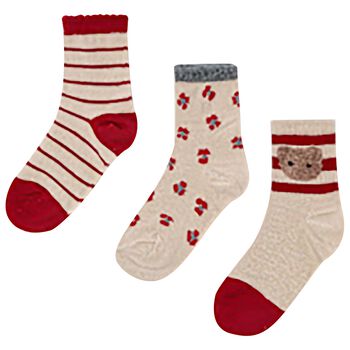 Girls Beige & Red Socks (3 Pack)