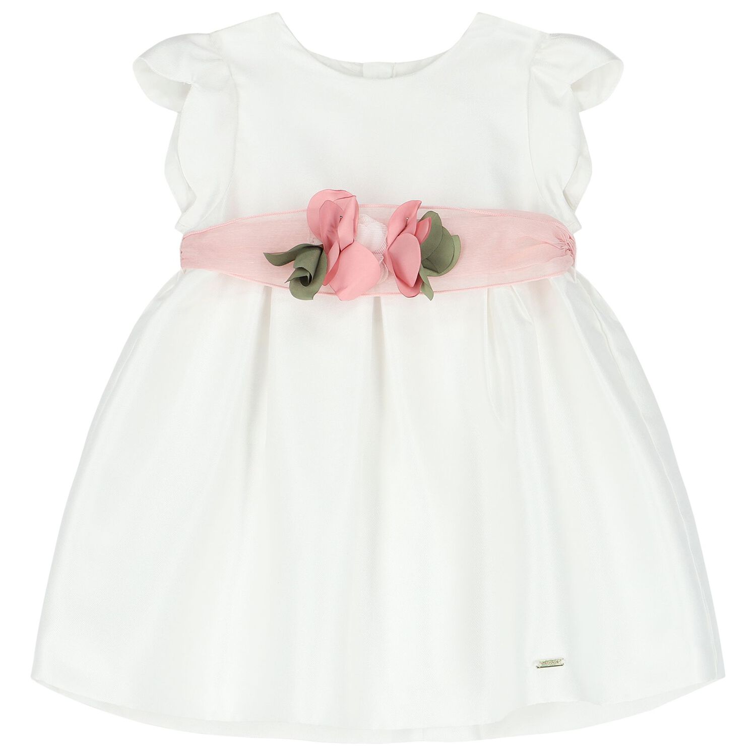 Baby Girls Ivory Flower Satin Dress Set, 1, hi-res