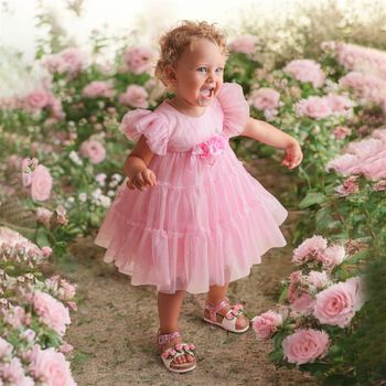 Younger Girls Pink Glittery Tulle Dress