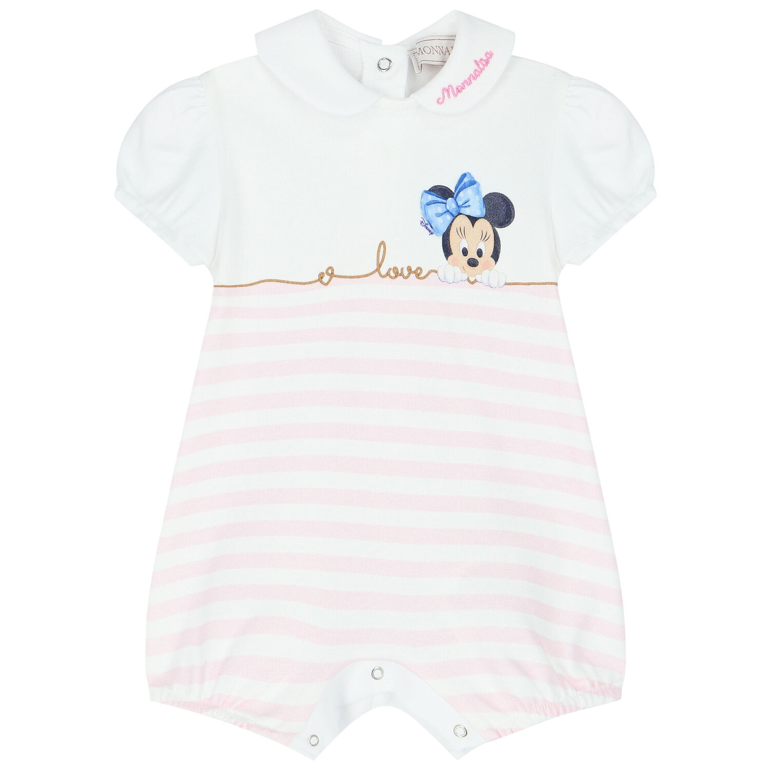 Baby Girls White & Pink Minnie Mouse Romper, 1, hi-res
