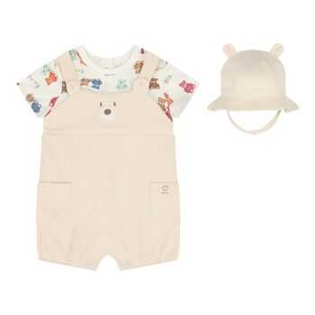 Baby Boys Ivory & Beige Romper Set