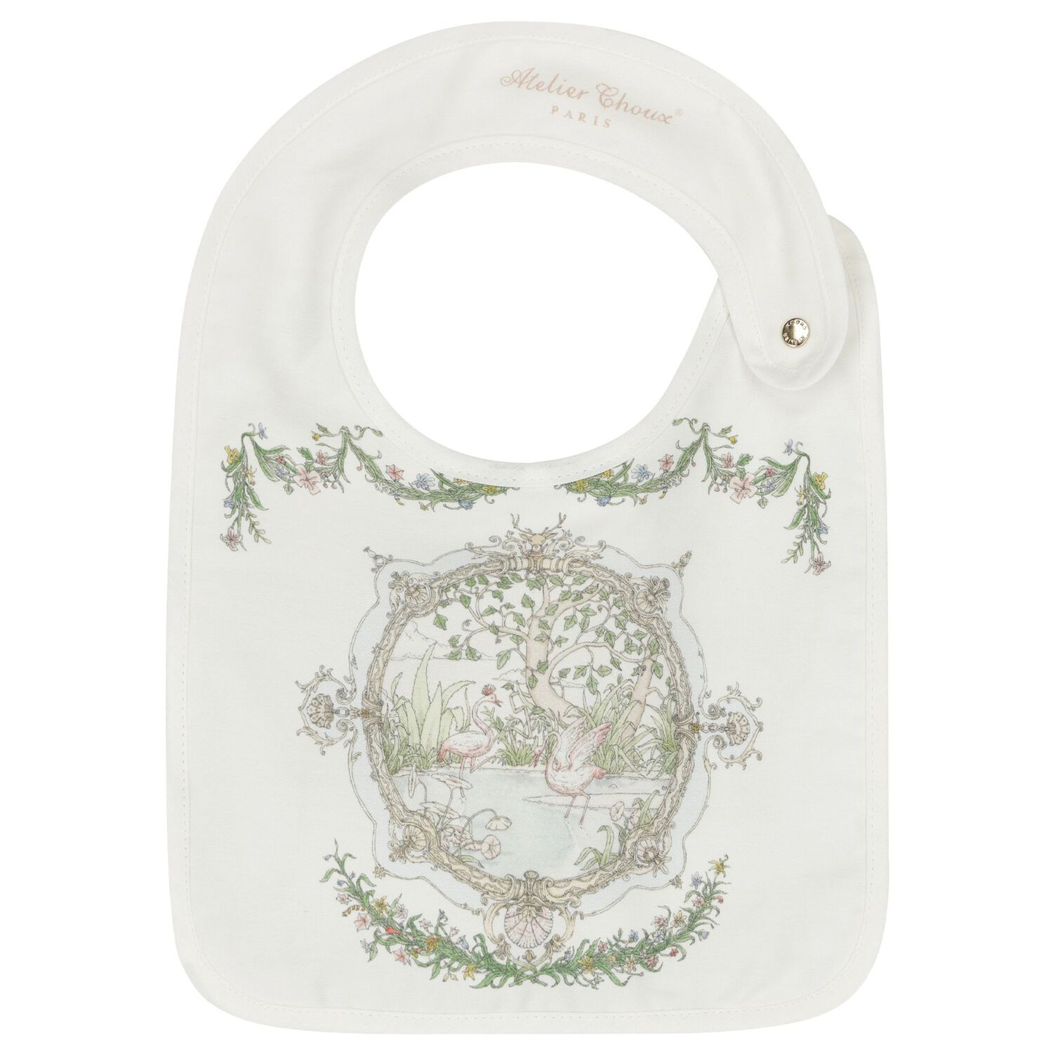 White Tapestry Baby Bib, 1, hi-res