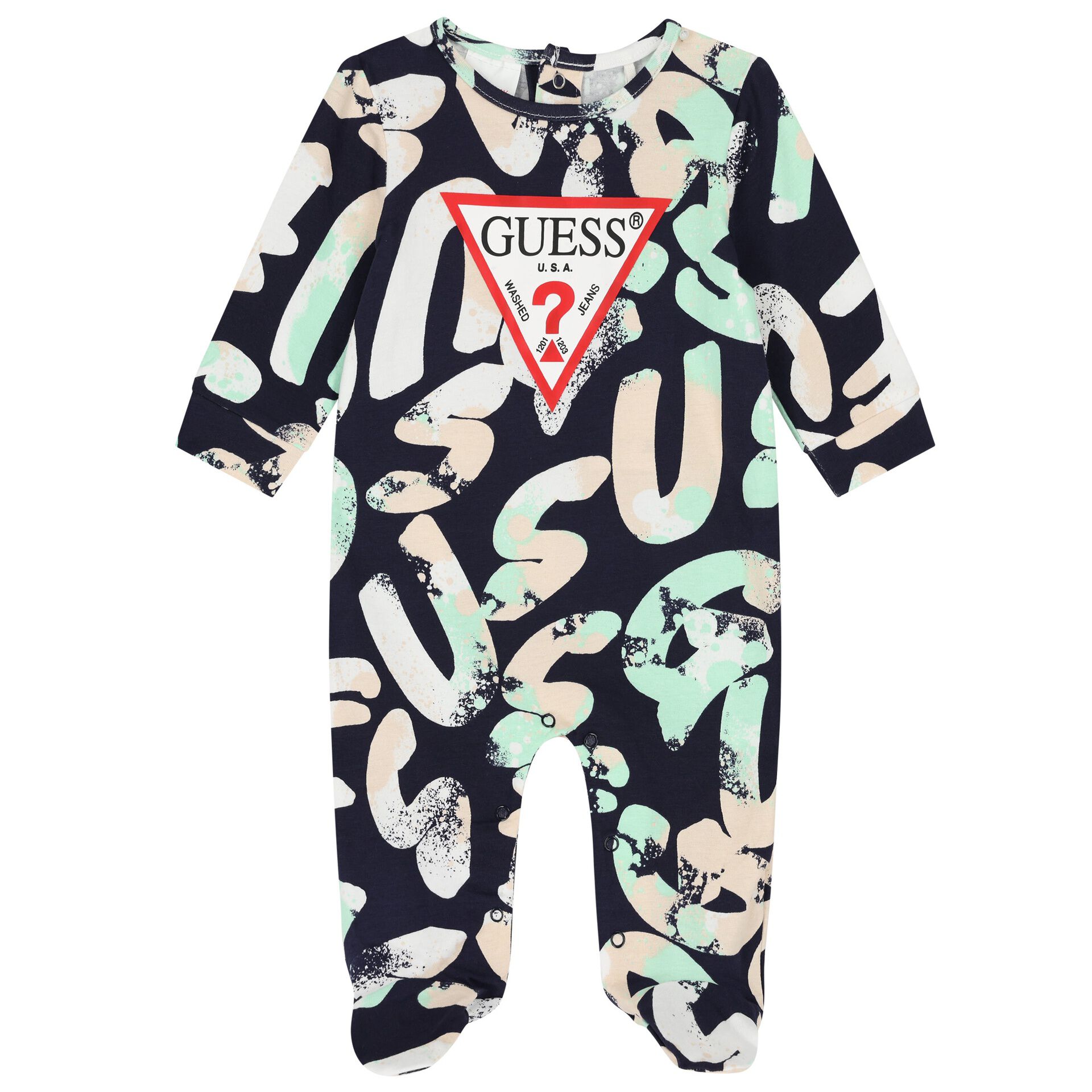 Guess Baby Boys Navy Blue Logo Babygrow Junior Couture UK