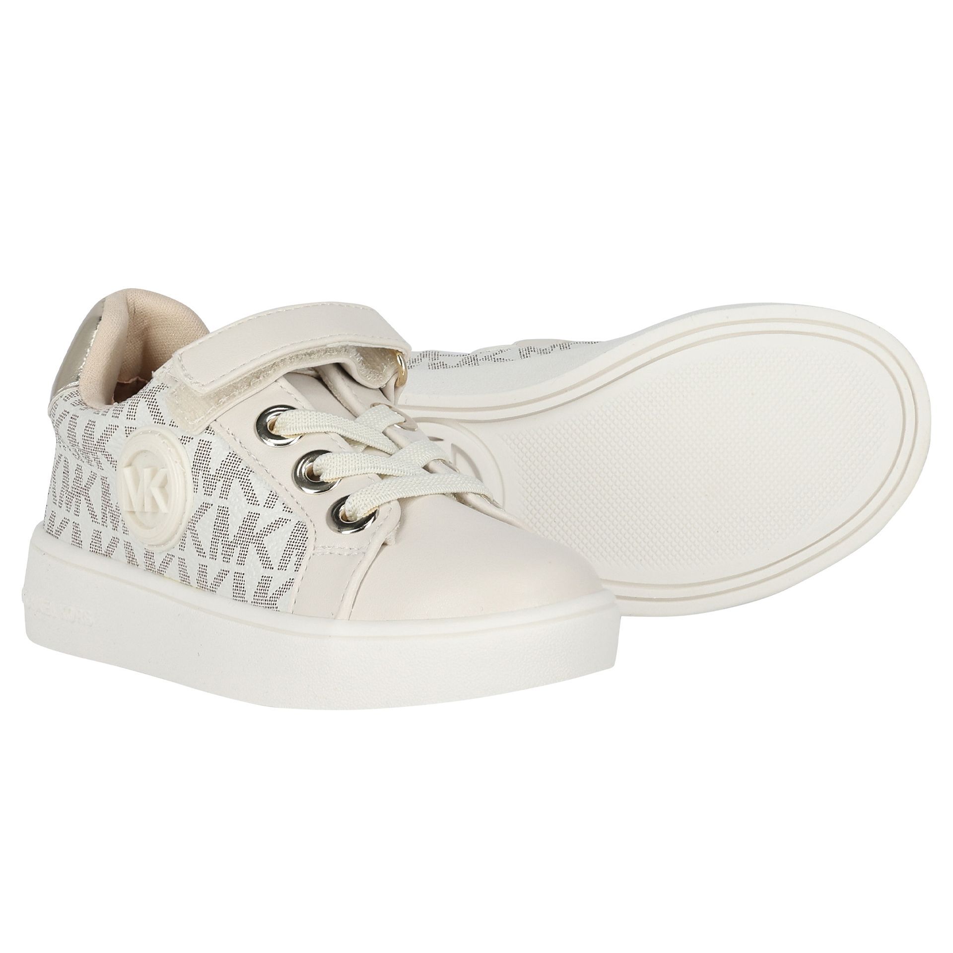 MICHAEL KORS Girls Ivory Gold Logo Trainers Junior Couture UK