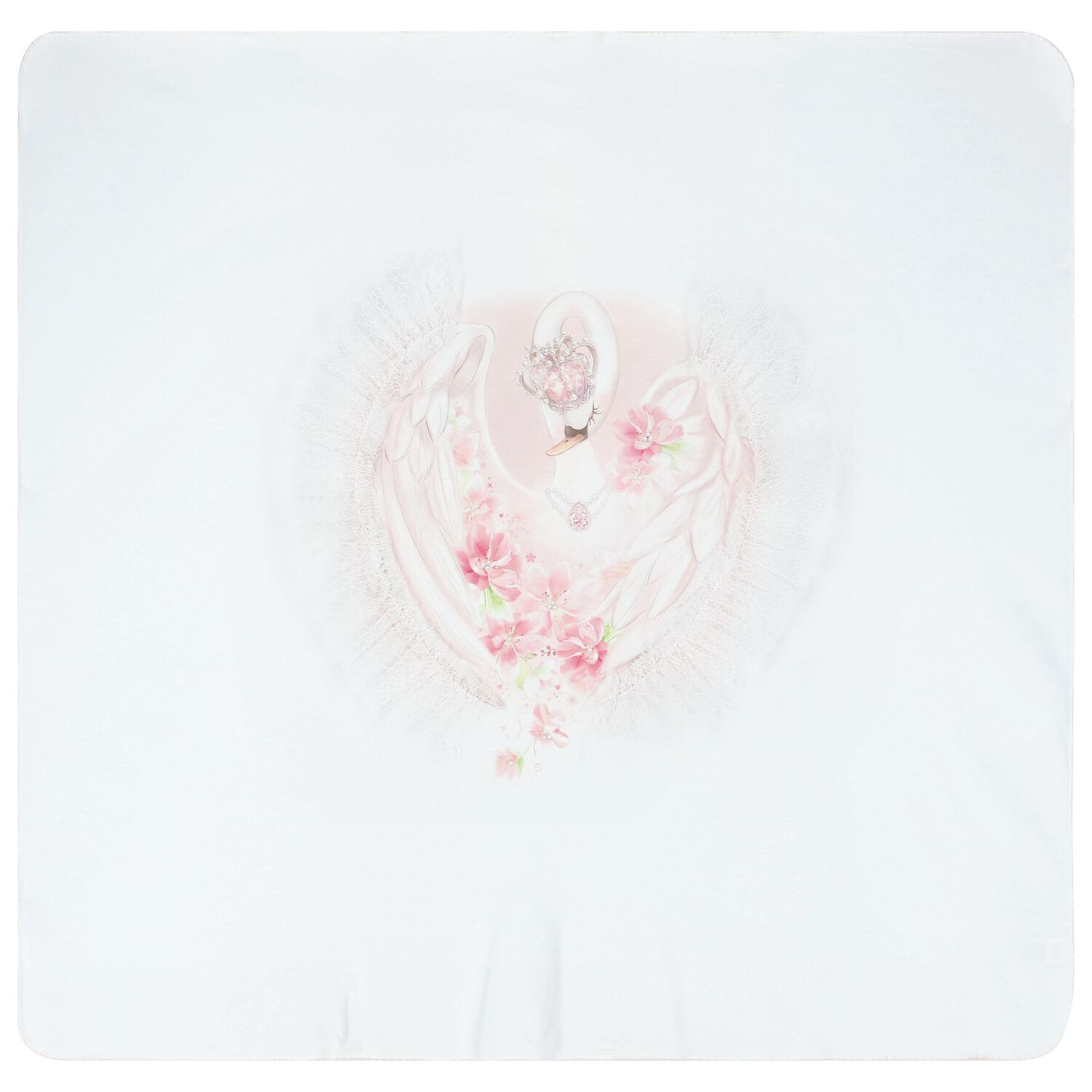 Baby Girls White & Pink Swan Blanket, 1, hi-res