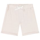 Younger Girls White & Beige Teddy Bear Shorts Set, 1, hi-res