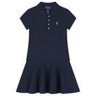 Girls Navy Blue Logo Polo Dress, 1, hi-res