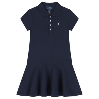 Girls Navy Blue Logo Polo Dress