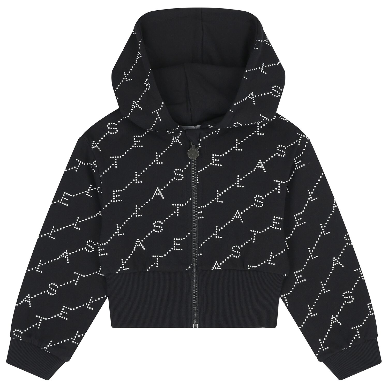 Girls Black Logo Hooded Zip Up Top, 1, hi-res