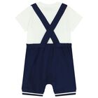 White & Navy Blue Teddy Bear Logo Dungaree Set, 1, hi-res