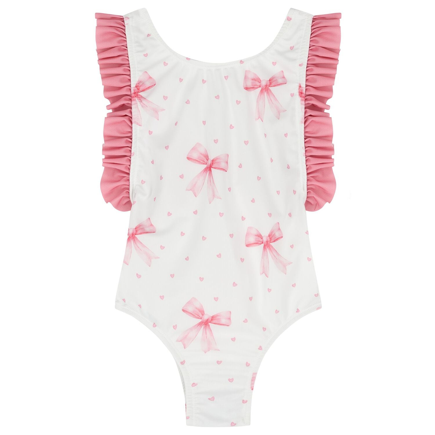 Girls White & Pink Bow Swimsuit, 1, hi-res
