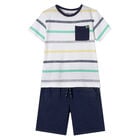Boys White & Navy Striped Shorts Set, 1, hi-res