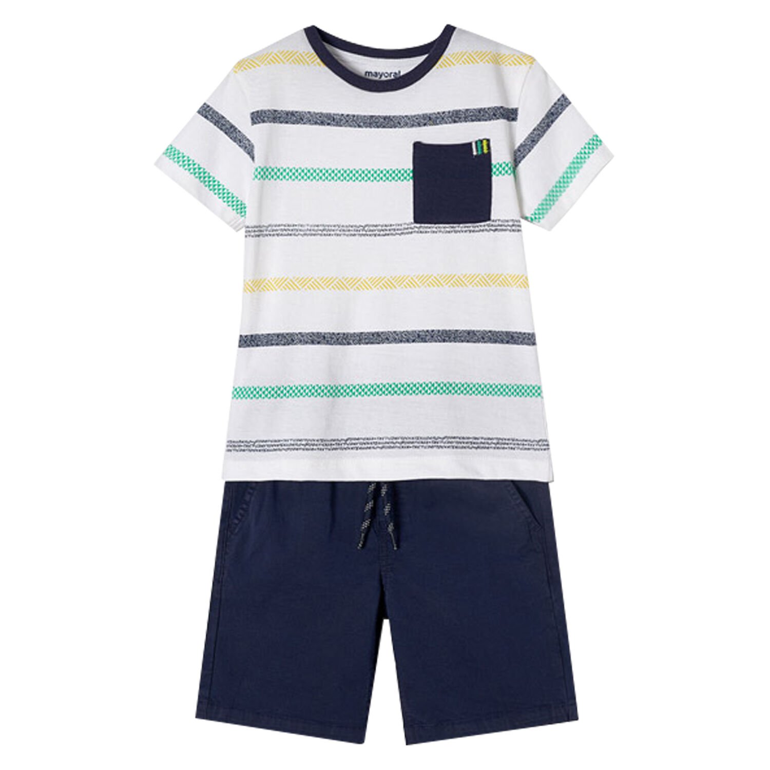 Boys White & Navy Striped Shorts Set, 1, hi-res