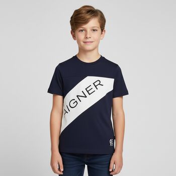 Boys Navy Blue Logo T-Shirt