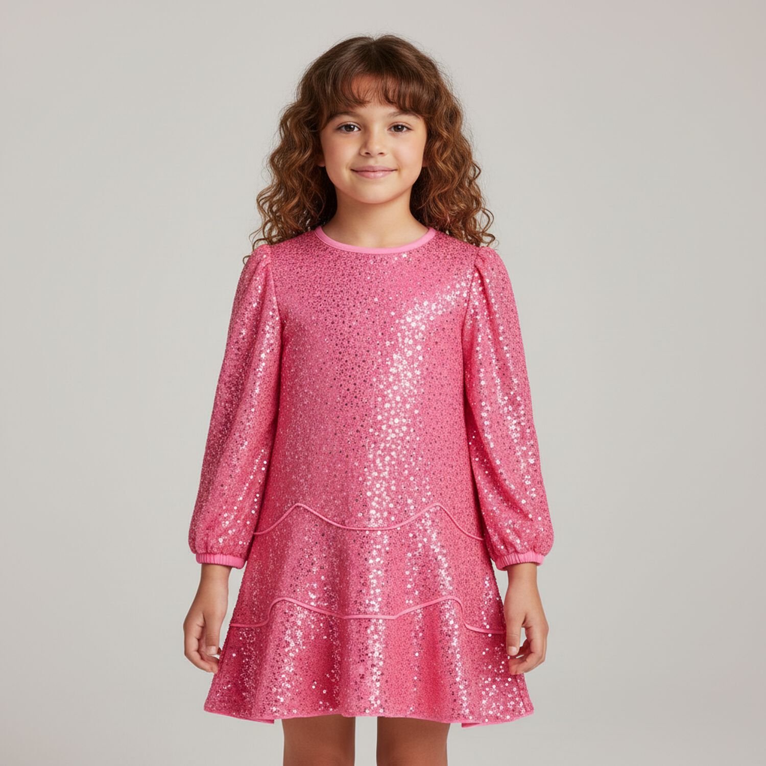 Girls Pink Embellished Sequin Dress, 1, hi-res