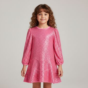 Girls Pink Embellished Sequin Dress