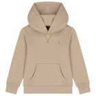 Boys Beige Logo Hooded Top, 1, hi-res