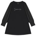 Girls Black Logo Dress, 1, hi-res