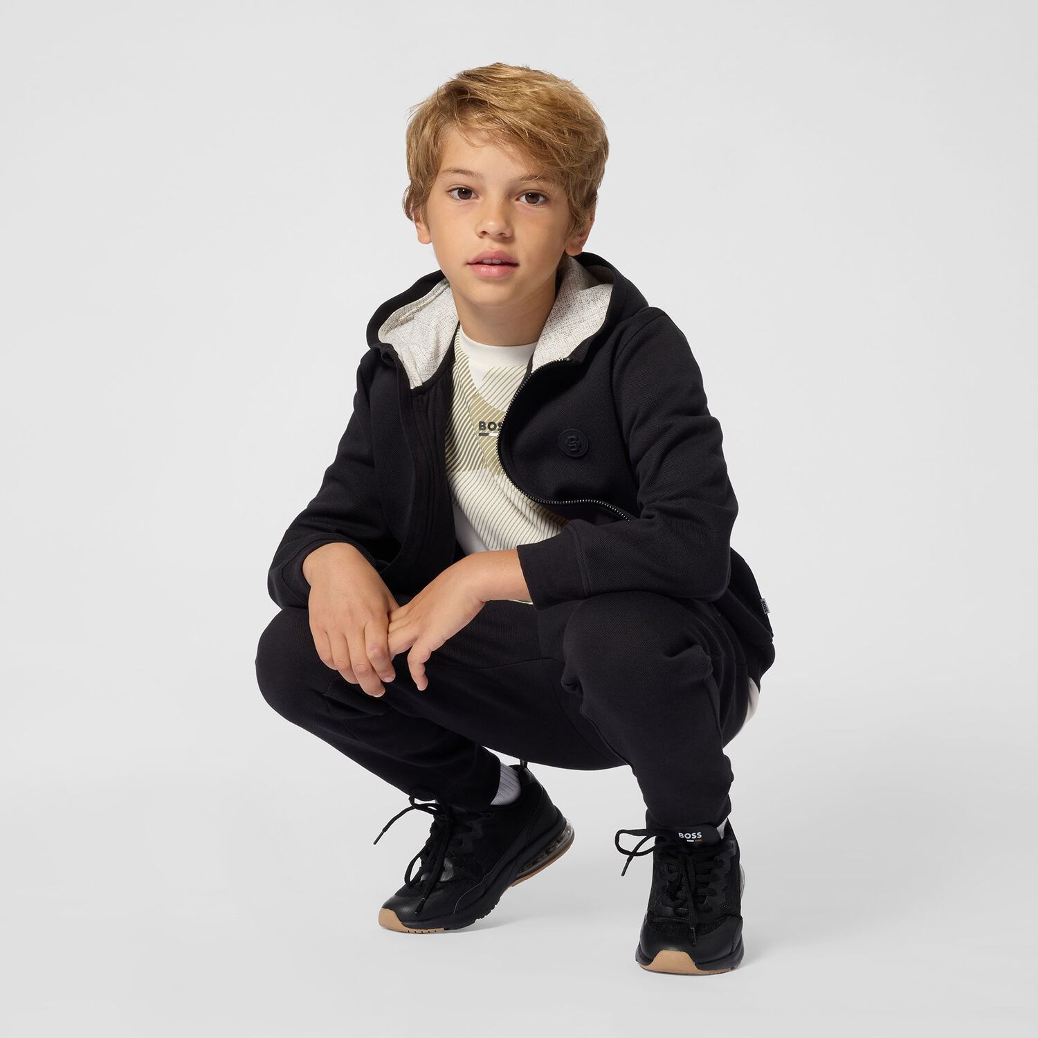 Boys Mini Me Black Logo Trainers, 1, hi-res