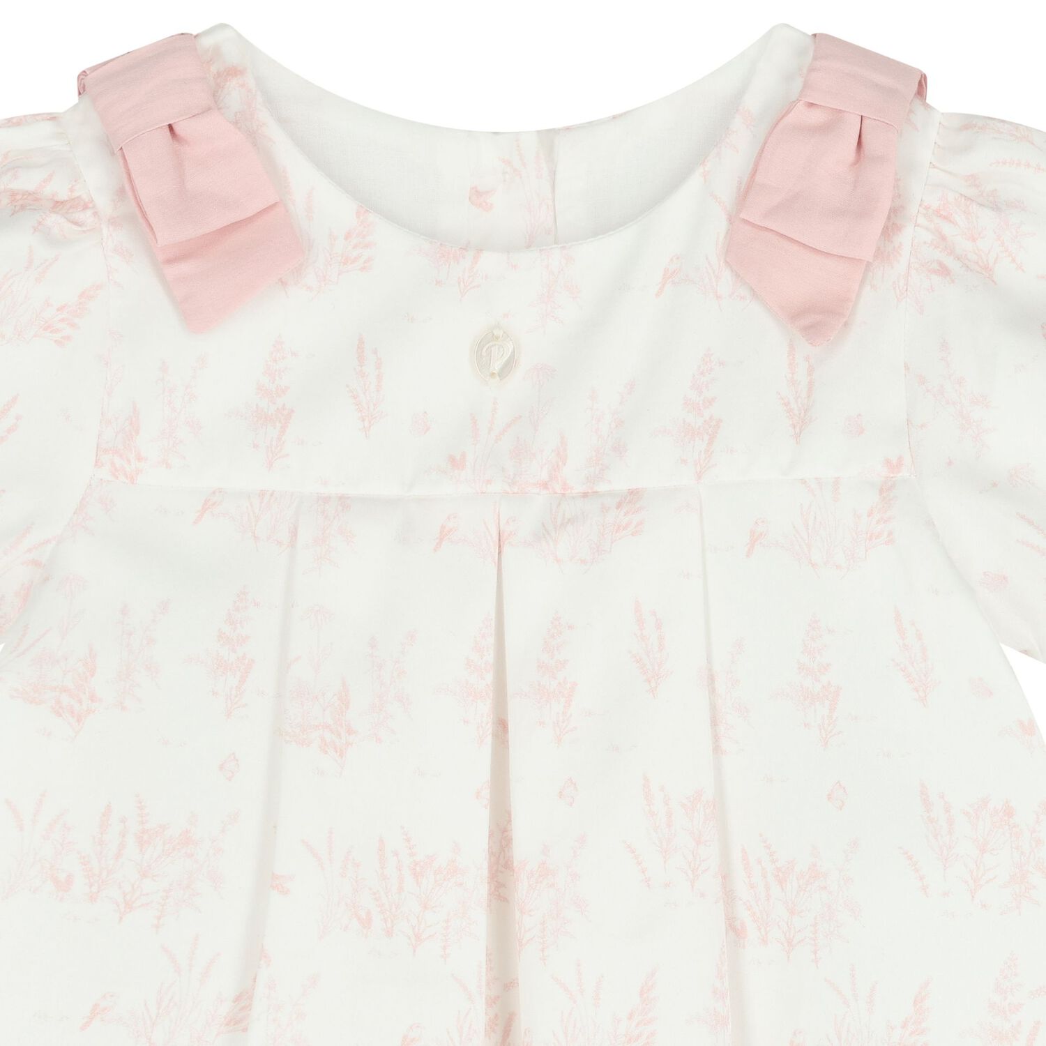Baby Girls White & Pink Toile De Jouy Dress , 1, hi-res