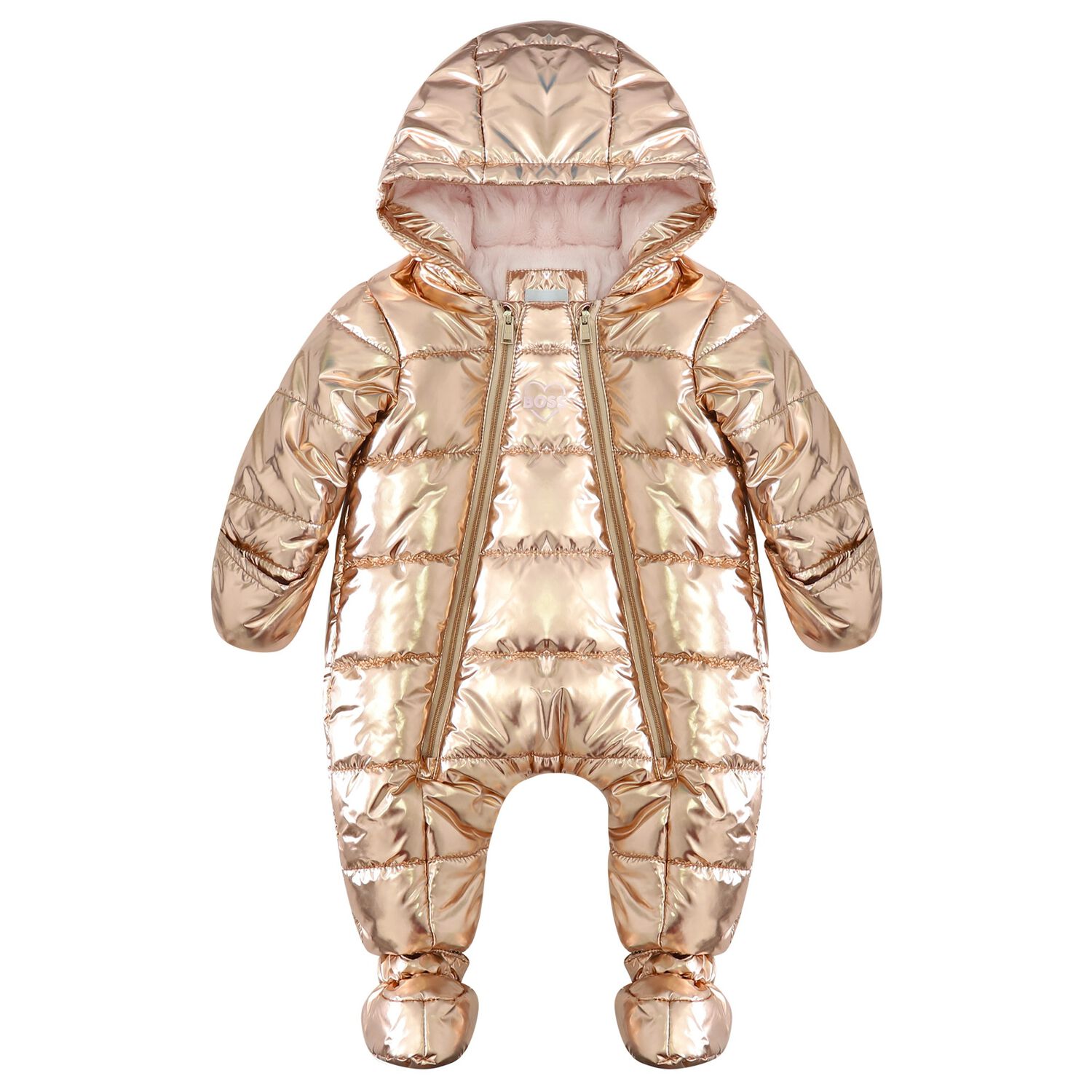 Baby Girls Rose Gold Logo Snowsuit, 1, hi-res