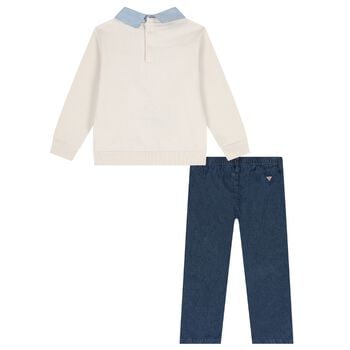 Boys Ivory & Blue Teddy Bear Logo Trousers Set