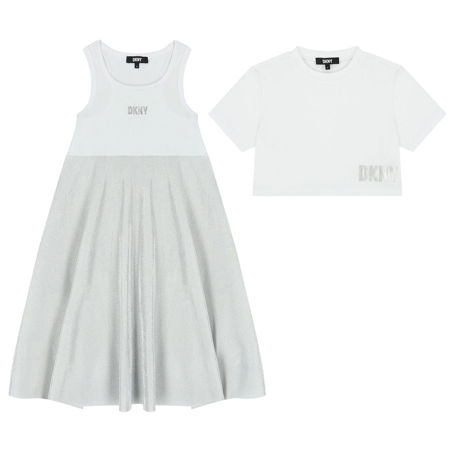 Girls Silver & White 2-In-1 Dress, 1, hi-res
