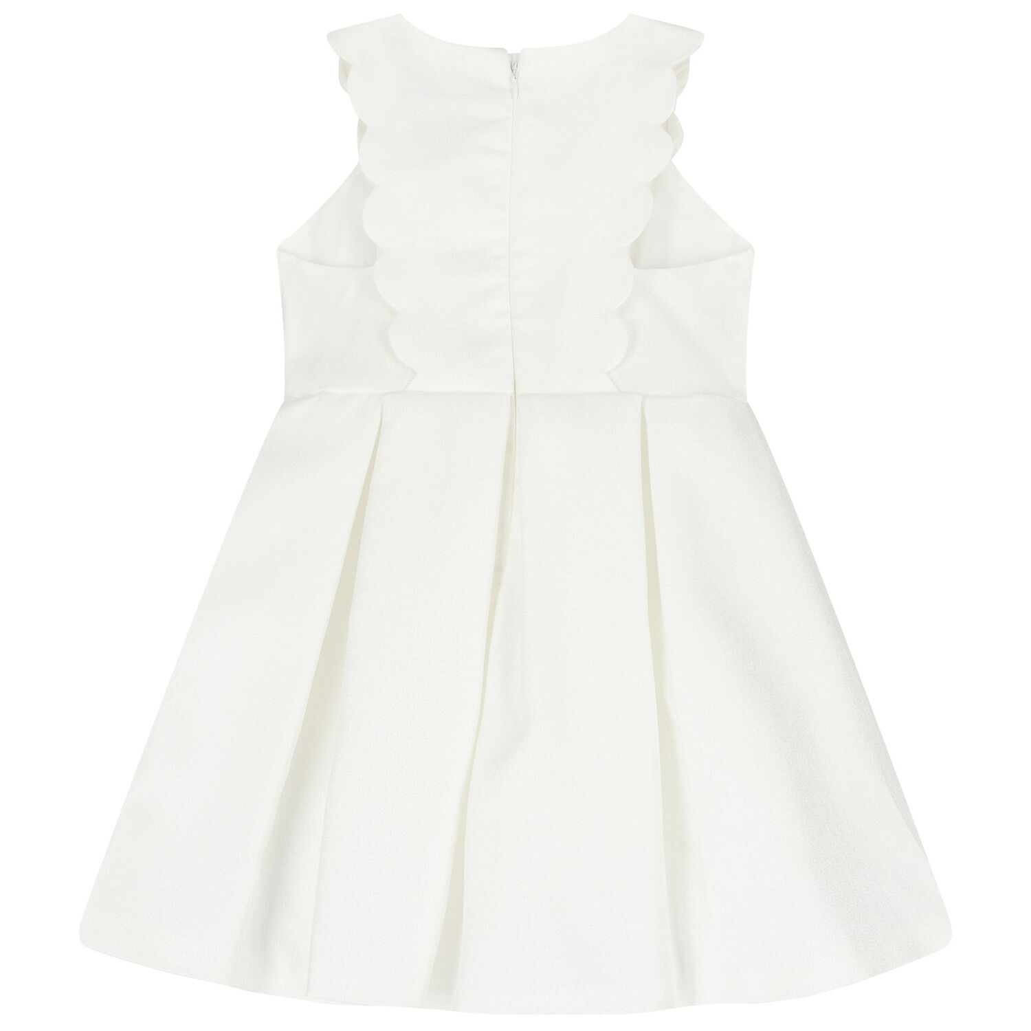 Girls White Scalloped Bow Dress, 1, hi-res