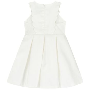 Girls White Scalloped Bow Dress