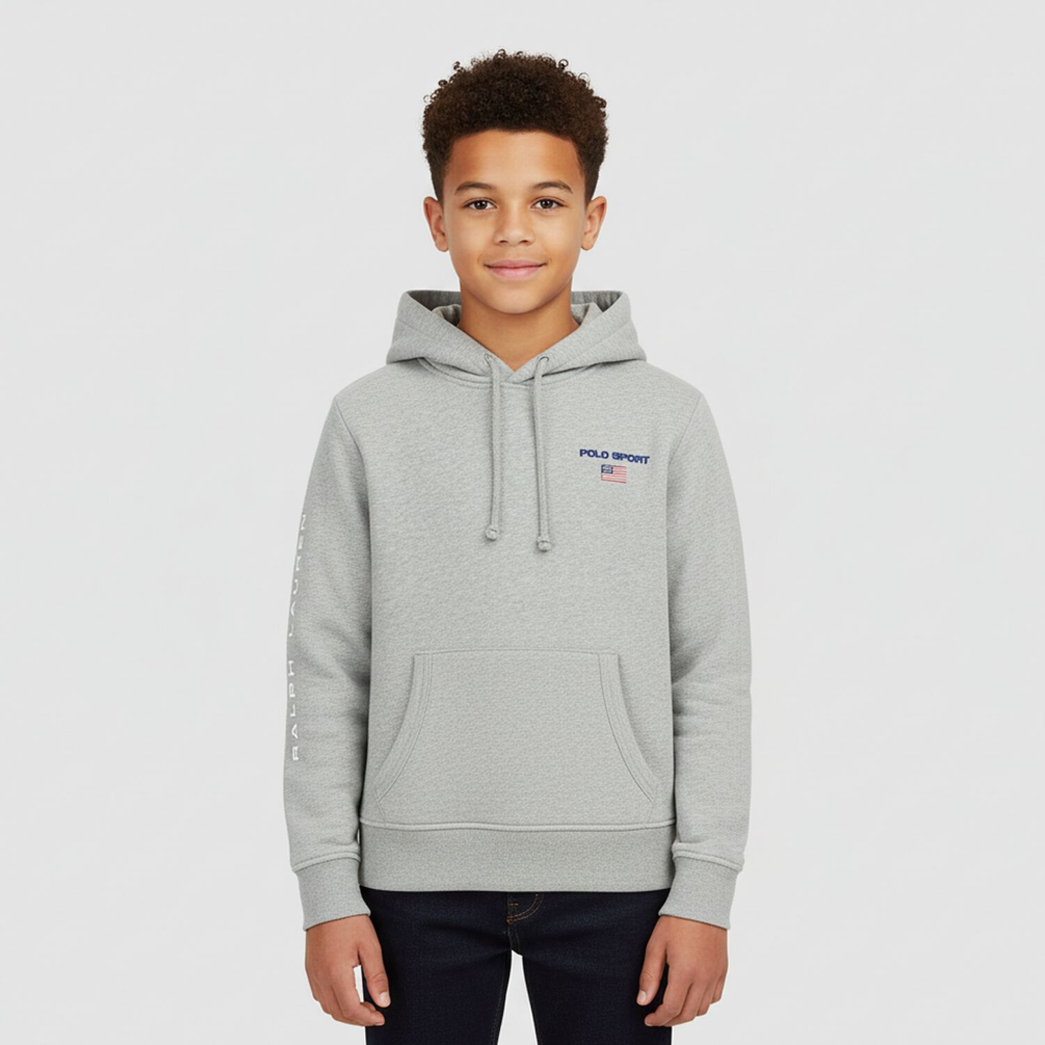 Boys Grey Logo Hooded Top, 1, hi-res image number null