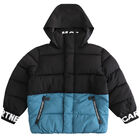 Boys Black & Blue Logo Puffer Jacket, 1, hi-res