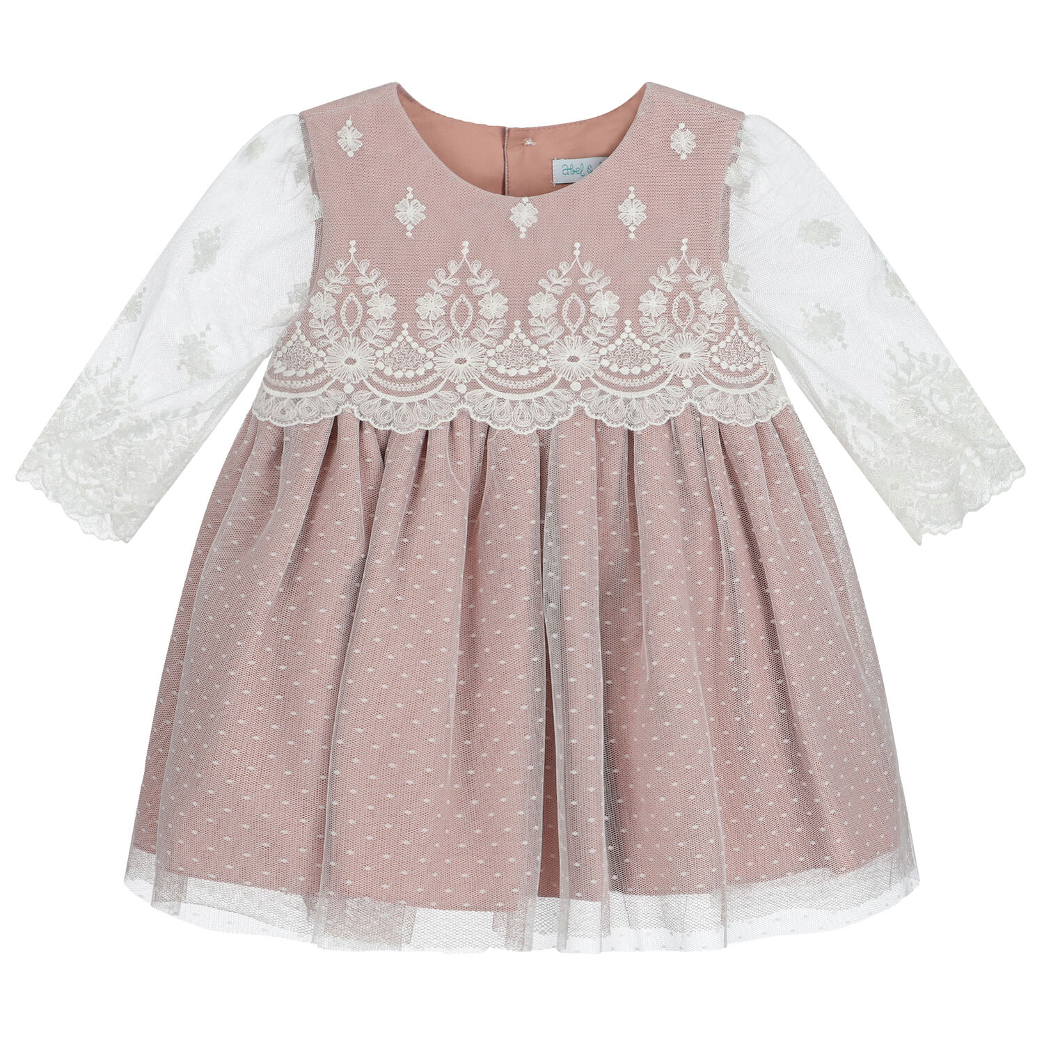 Younger Girls Pink Tulle & Lace Dress, 1, hi-res