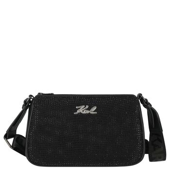 Girls Black Embellished Logo Handbag