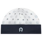 Baby Boys White & Navy Blue Hat, 2, hi-res