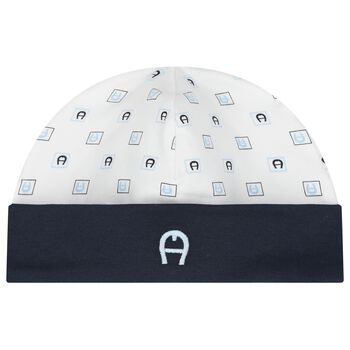 Baby Boys White & Navy Blue Hat