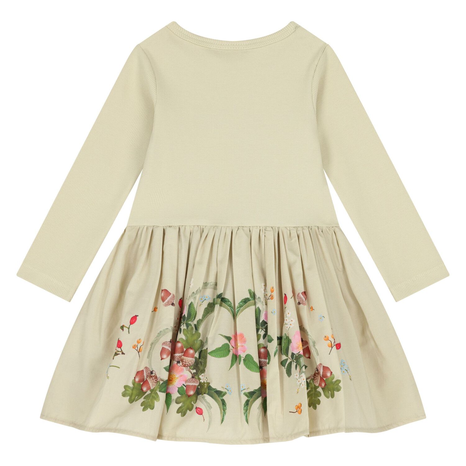 Younger Girls Beige Floral Dress, 1, hi-res