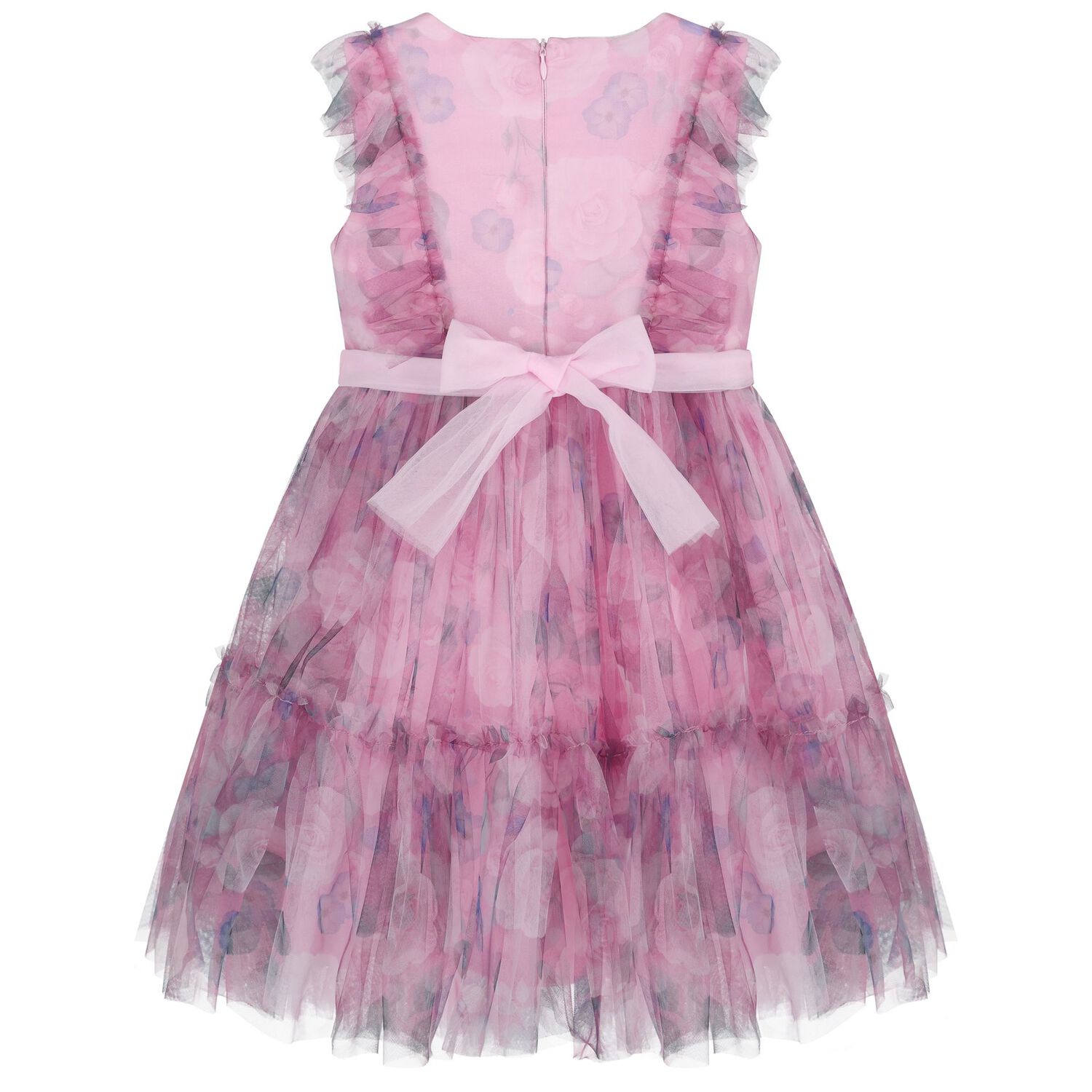 Girls Pink Floral Tulle Dress, 1, hi-res