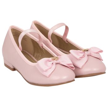 Girls Pink Bow Leather Shoes