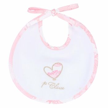 Baby Girls White & Pink Geo Map Bib