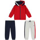 Younger Boys Red, Ivory & Navy Tracksuit, 1, hi-res