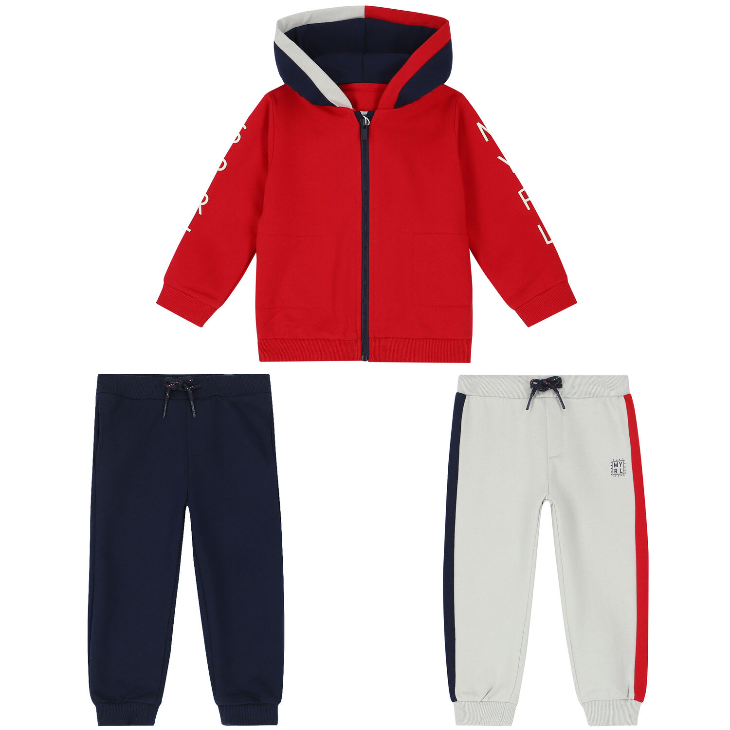 Younger Boys Red, Ivory & Navy Tracksuit, 1, hi-res