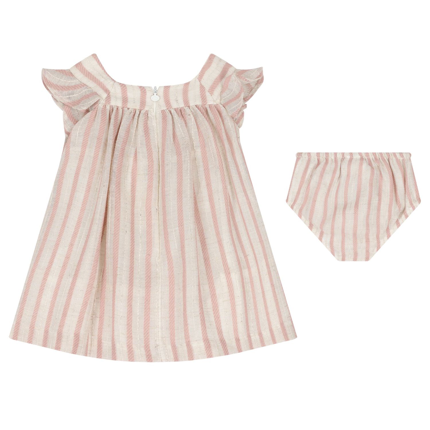 Baby Girls Pink, Beige & Gold Striped Dress Set, 1, hi-res