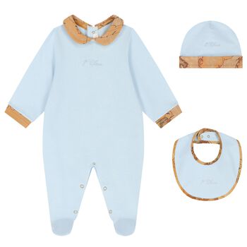 Baby Boys Blue & Beige Geo Map Babygrow Gift Set