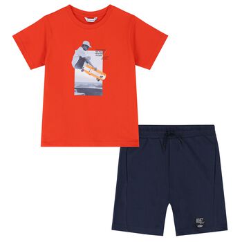 Boys Red & Navy Blue Shorts Set